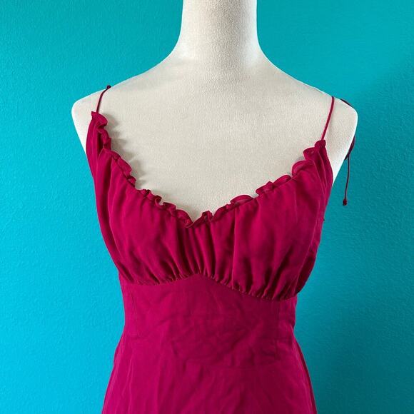 NWT Reformation Esther Dress Pink Tie Straps Ruffled V-neck Short Size 10 - Picture 3 of 6